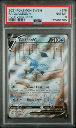GLACEON V FULL ART #175 2021 POKEMON SWORD & SHIELD EVOLVING SKIES PSA 8 - Image 1