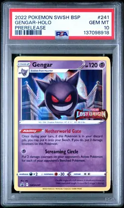 2022 POKEMON SWSH BLACK STAR PROMO PRERELEASE #241 GENGAR-HOLO PSA 10 - Image 1
