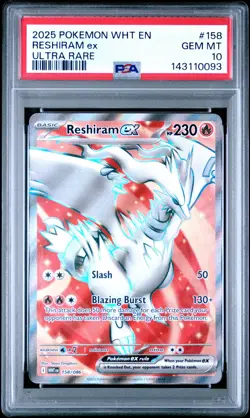 2025 POKEMON WHT EN-WHITE FLARE ULTRA RARE #158 RESHIRAM EX PSA 10 - Image 1