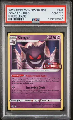 2022 POKEMON SWSH BLACK STAR PROMO PRERELEASE #241 GENGAR-HOLO PSA 10 - Image 1