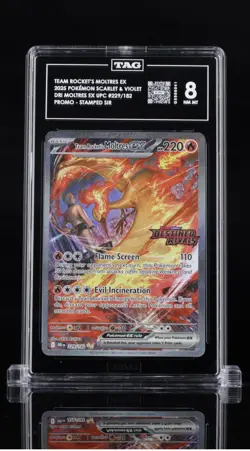 Team Rocket's Moltres ex 229/182 Destined Rivals UPC NM-MT 8 Graded Pokemon - Image 1