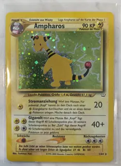 Raw Vintage Ampharos 1/64 Holo Rare Pokemon Neo Revelation TCG Card (German) - Image 1