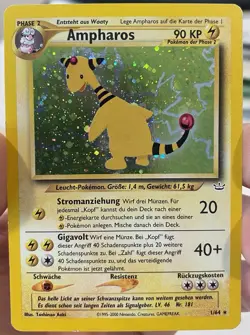 Raw Vintage Ampharos 1/64 Holo Rare Pokemon Neo Revelation TCG Card (German) - Image 3