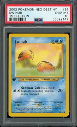 PSA 10 Swinub 1st Edition Neo Destiny 84/105 Pokemon Card - Image 1