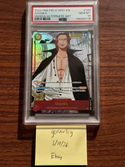 2022 One Piece OP01 Manga Alternate Art #120 Shanks PSA 10 GEM MINT - Image 1