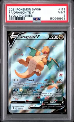 Pokemon Dragonite V Full Art 192/203 SWSH07 Evolving Skies Holo PSA 9 2021 Mint - Image 1