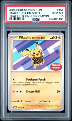 2024 POKEMON INDONESIAN SV-P PROMO #154 PIKACHU IN BATIK SHIRT PSA 10 - Image 1
