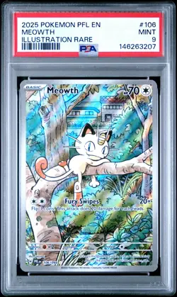 2025 POKEMON PFL EN-PHANTASMAL FLAMES ILLUSTRATION RARE #106 MEOWTH PSA 9 - Image 1