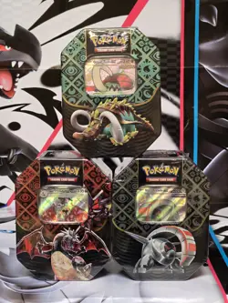 Pokemon TCG Paldean Fates Set of 3 Tins: Charizard, Iron Treads, Great Tusk - Image 1