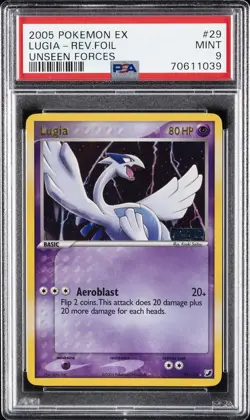 2005 POKEMON EX UNSEEN FORCES #29 LUGIA-REVERSE FOIL PSA 9 - Image 1