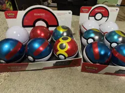 Pokemon Poke Ball Tin Lot Of 12 and display stand box EMPTY NO PACKS - Image 1