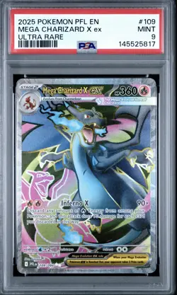 Pokemon 2025 Mega Charizard X ex 109 Full Art Ultra Rare Phantasmal Flames PSA 9 - Image 1