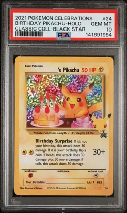 PSA 10 BIRTHDAY PIKACHU 24 CELEBRATIONS CLASSIC COLLECTION POKEMON GEM MINT BM - Image 1