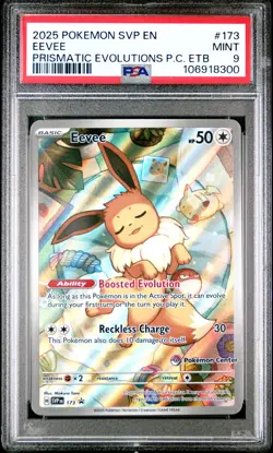 2025 POKEMON PRISMATIC EVOLUTIONS POKEMON CENTER ETB PROMO SVP #173 EEVEE PSA 9 - Image 1