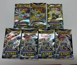 Pokemon TCG Sword And Shield Brilliant Stars Lot Of 7 Booster Packs - Image 1