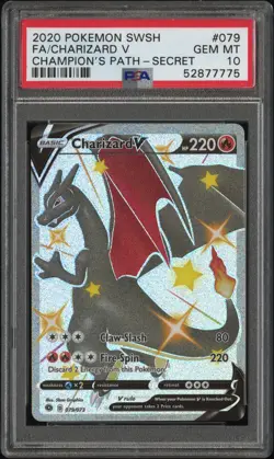 2020 Pokemon SWSH Champion's Path Charizard V Secret Full Art 079/073 PSA 10 Gem - Image 1