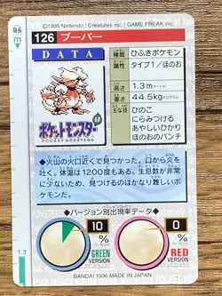 Pokemon Carddass Card Magmar No.126 Bandai Pocket Monsters Green ver. 1996 - Image 2
