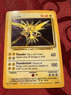 Pokemon TCG Zapdos Base Set Holo Unlimited Rare Card 16/102 - Image 1