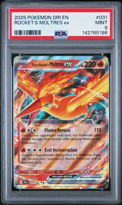 2025 POKEMON DRI EN-DESTINED RIVALS 031 TEAM ROCKET'S MOLTRES EX PSA 9 - Image 1