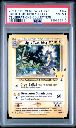 2021 POKEMON SWSH BLACK STAR PROMO CELEBRATIONS COLL LIGHT TOXTRICITY-HOLO PSA 8 - Image 1