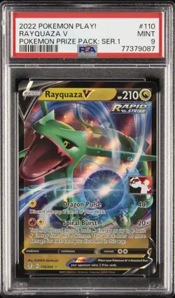 2022-2023 POKEMON PLAY! POKEMON PRIZE PACK #110 RAYQUAZA V PSA 9 - Image 1