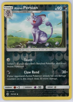 Pokemon TCG Alolan Persian Sun & Moon Base 79/149 Reverse Holo Uncommon - Image 1