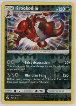 Pokemon TCG Krookodile Sun & Moon Base 85/149 Reverse Holo Rare - Image 1