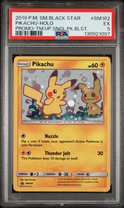 2019 POKEMON TEAM UP BLACK STAR PROMO PIKACHU #SM162 HOLO PSA 5 EX #130921097 - Image 1