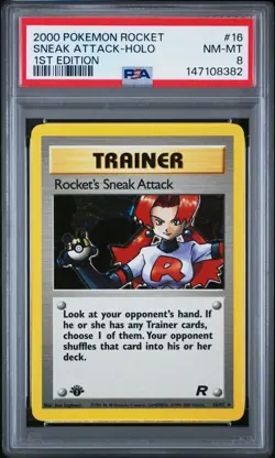 Pokemon Rocket's Sneak Attack #16 Team Rocket 1st Edition Holo Rare PSA 8 - Image 1