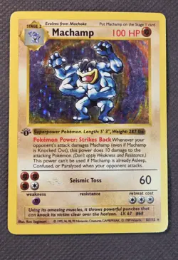 1999 Pokemon Machamp 8/102 Shadowless 1st Edition Holo Rare Deck Exclusives WoTC - Image 1