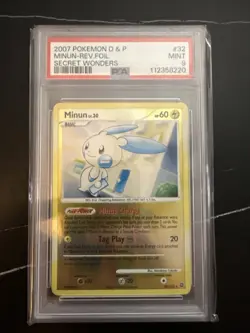 2007 Minun 32 Reverse Holo Rare Secret Wonders Pokemon Card Pop 3 None Higher - Image 1