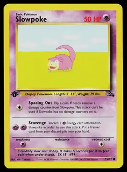 Pokemon Card - Fossil 55/62 Slowpoke Common 1st Edition - Image 1
