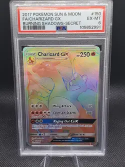 2017 POKEMON SUN & MOON BURNING SHADOWS #150/147 CHARIZARD GX SECRET RARE PSA 6 - Image 1