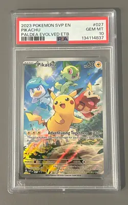 2023 POKEMON SVP EN-SV BLACK STAR PROMO #027 PIKACHU PALDEA EVOLVED ETB PSA 10 - Image 1