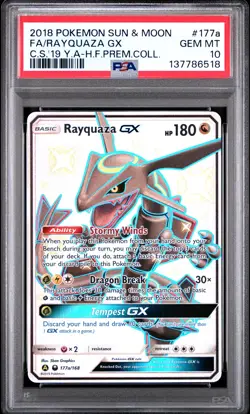 2018 POKEMON SUN & MOON CELESTIAL STORM #177A FULL ART/RAYQUAZA GX PSA 10 - Image 1