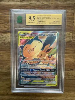 Pokemon Eevee & Snorlax 2019 SM Black Star Promo Tag Team GX SM169 MNT 9.5! - Image 1