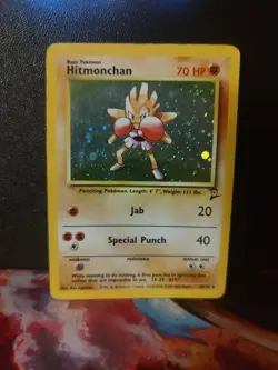 Pokemon TCG Hitmonchan Holo Rare Card 8/130 Base Set 2 Hp/Damage Wrinkle In Holo - Image 1