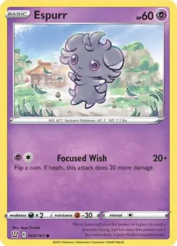 Espurr Common SWSH05: Battle Styles 060/163 NM English Pokemon Card - Image 1