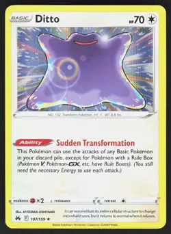 Ditto 107/159 Rare Crown Zenith Pokemon Holo Near Mint - Image 1