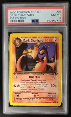 PSA 8 Dark Charizard 21/82 Rare 1st Ed NON-HOLO Team Rocket Pokemon Graded Card - Image 1
