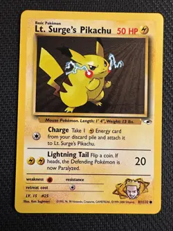 Lt. Surge’s Pikachu 81/132 Common Gym Heroes Pokemon Card - English - LP/NM - Image 1
