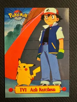 1999 Topps Pokemon TV Animation Edition Series 1 #TV1 Ash Ketchum - Image 1