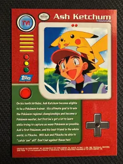 1999 Topps Pokemon TV Animation Edition Series 1 #TV1 Ash Ketchum - Image 2