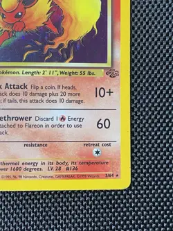 Pokemon TCG Flareon Jungle 3/64 Holo Unlimited Holo Rare 1st Edition MP+ - Image 4