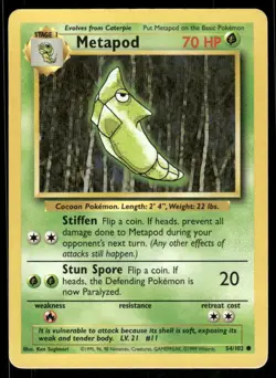 Pokemon Cards Metapod 54/102 Base Set Common LP - Image 1