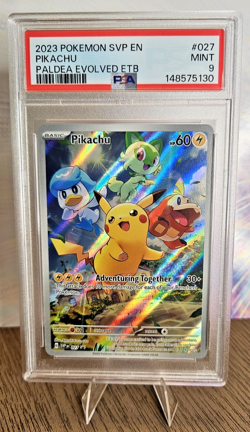 PSA 9 MINT Pikachu Paldea Evolved ETB Promo Full Art Holo 2023 Pokemon SVP 027 - Image 1
