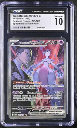 2025 Pokemon Destined Rivals #231 Team Rocket's Mewtwo ex CGC 10 - Image 1