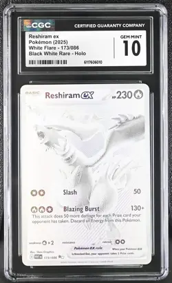 2025 Pokemon White Flare #173 Reshiram ex CGC 10 - Image 1