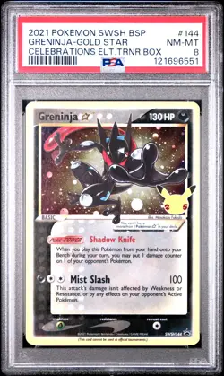 2021 POKEMON SWSH BLACK STAR PROMO #144 GRENINJA-GOLD STAR PSA 8 - Image 1