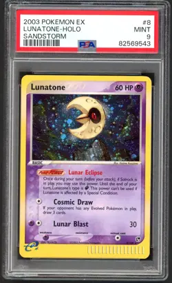 Pokemon Cards - PSA 9 Lunatone 8/100 - EX Sandstorm Holo - MINT - PSA9 - Image 1